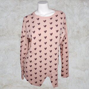 Anybody Light Pink with Chocolate Brown Hearts Long Sleeved Thermal Top